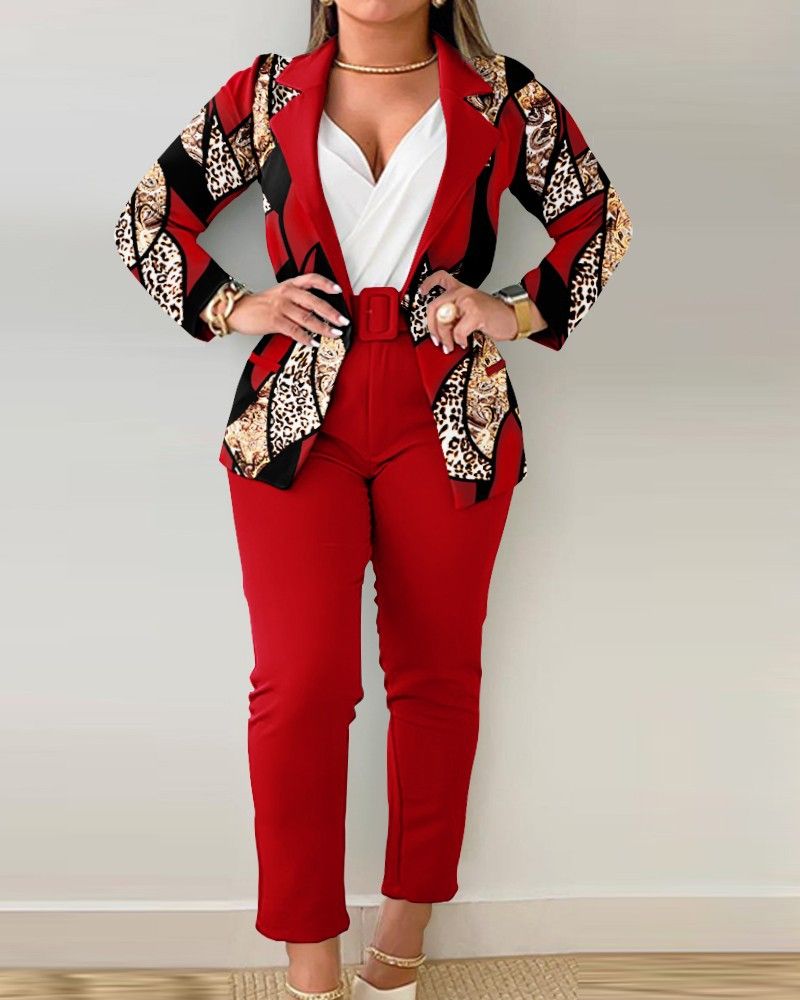 Classic popular T9079 Amazon cross-border independent station popular women's clothing European and American autumn and winter new suit pants set with belt