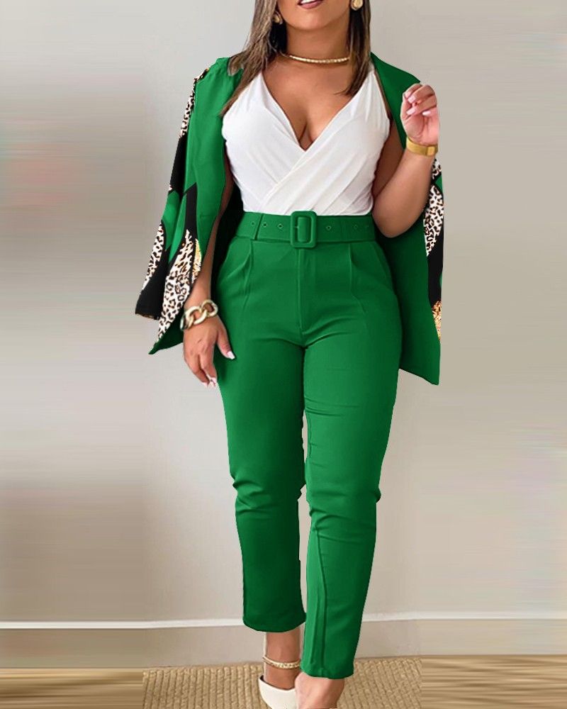 Classic popular T9079 Amazon cross-border independent station popular women's clothing European and American autumn and winter new suit pants set with belt