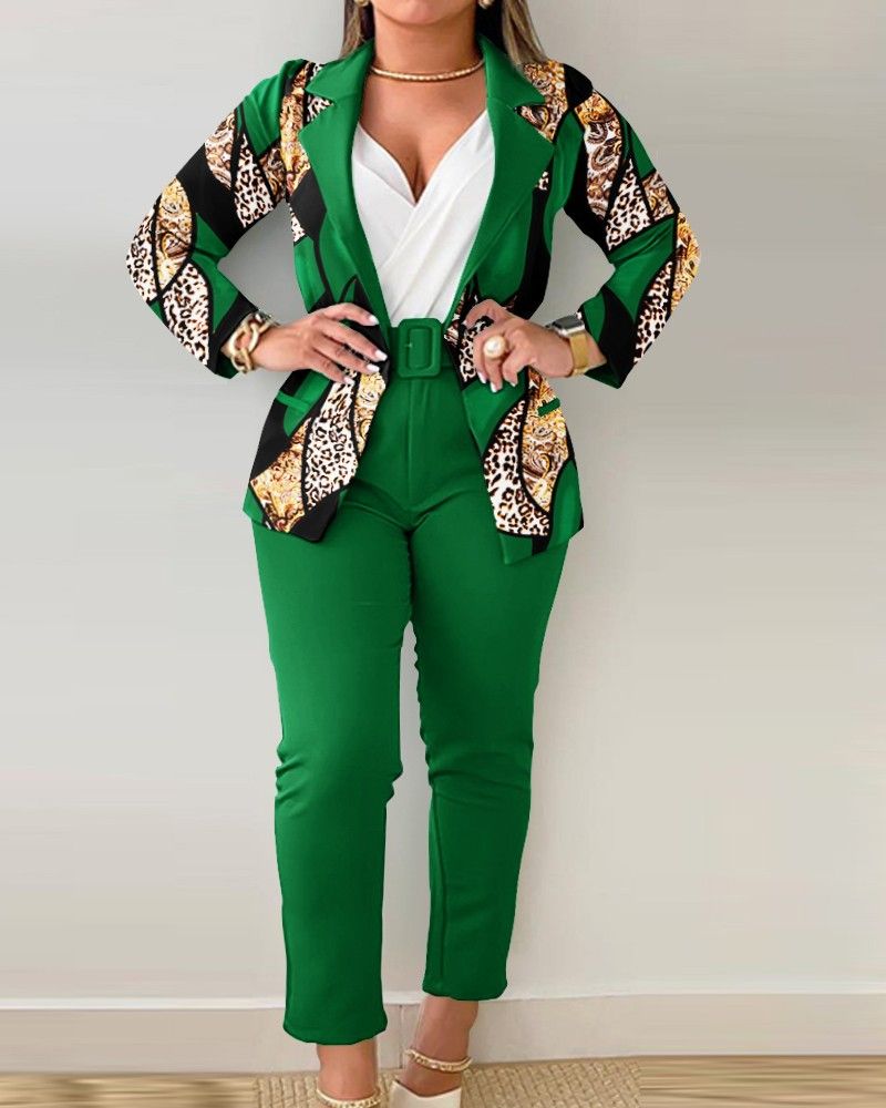Classic popular T9079 Amazon cross-border independent station popular women's clothing European and American autumn and winter new suit pants set with belt