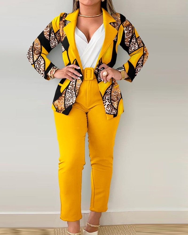 Classic popular T9079 Amazon cross-border independent station popular women's clothing European and American autumn and winter new suit pants set with belt
