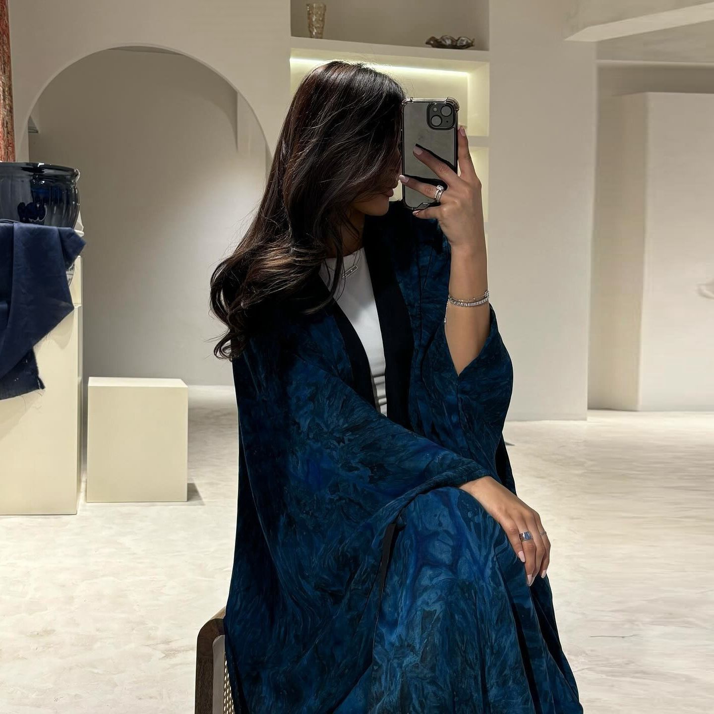 New product selection MQ162 modest chiffon printing fashionable temperament elegant atmosphere tie dyed cardigan long Türkiye new dress