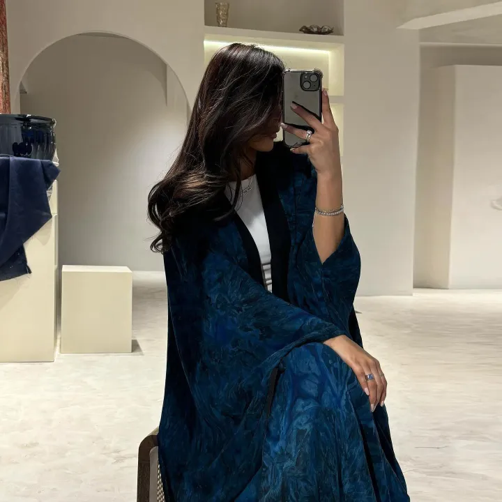 New product selection MQ162 modest chiffon printing fashionable temperament elegant atmosphere tie dyed cardigan long Türkiye new dress