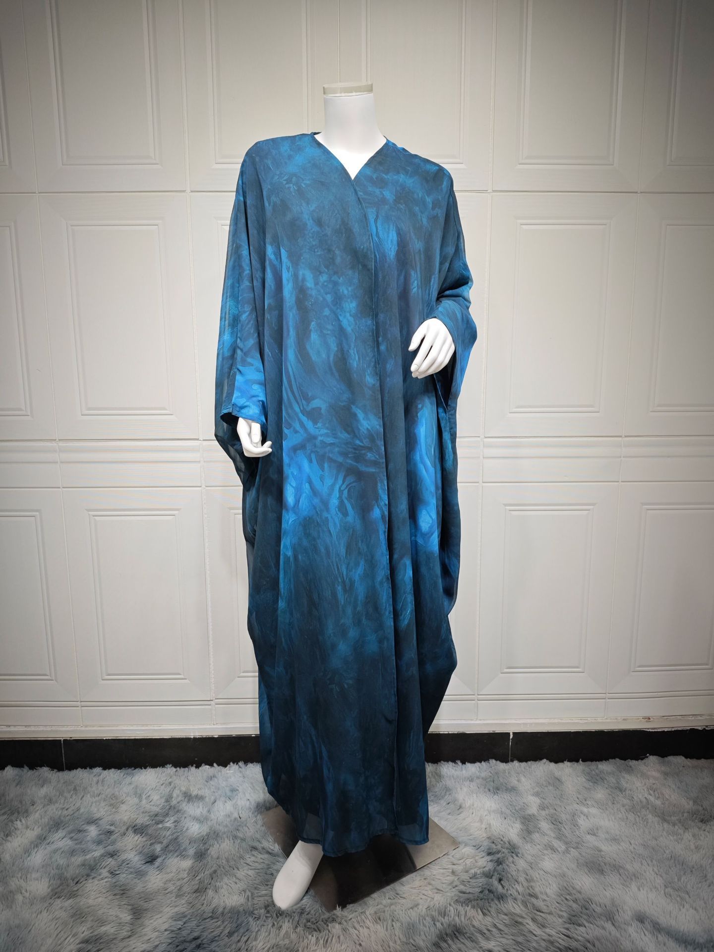 New product selection MQ162 modest chiffon printing fashionable temperament elegant atmosphere tie dyed cardigan long Türkiye new dress