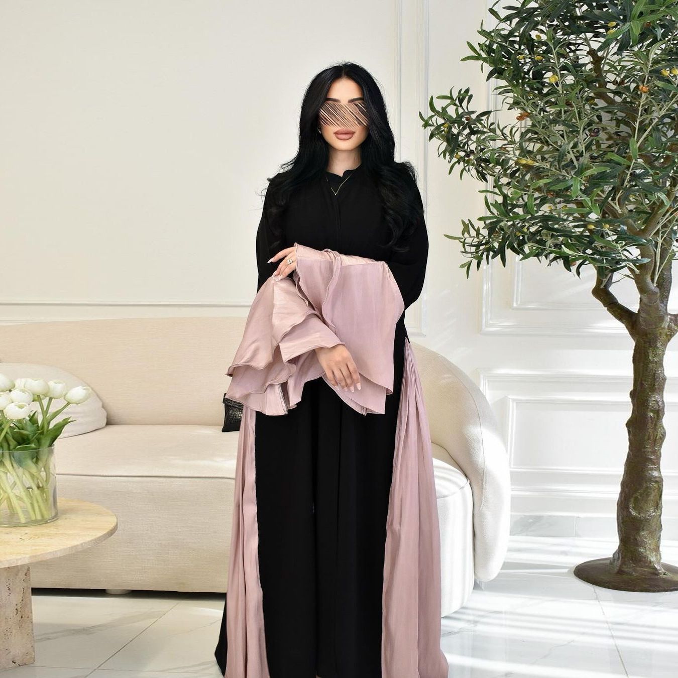 New Product Selection MQ124 Middle Eastern Women's Fashion Modest Muslim Abaya Cardigan Bright Silk Satin Dress Ruffle Sleeves