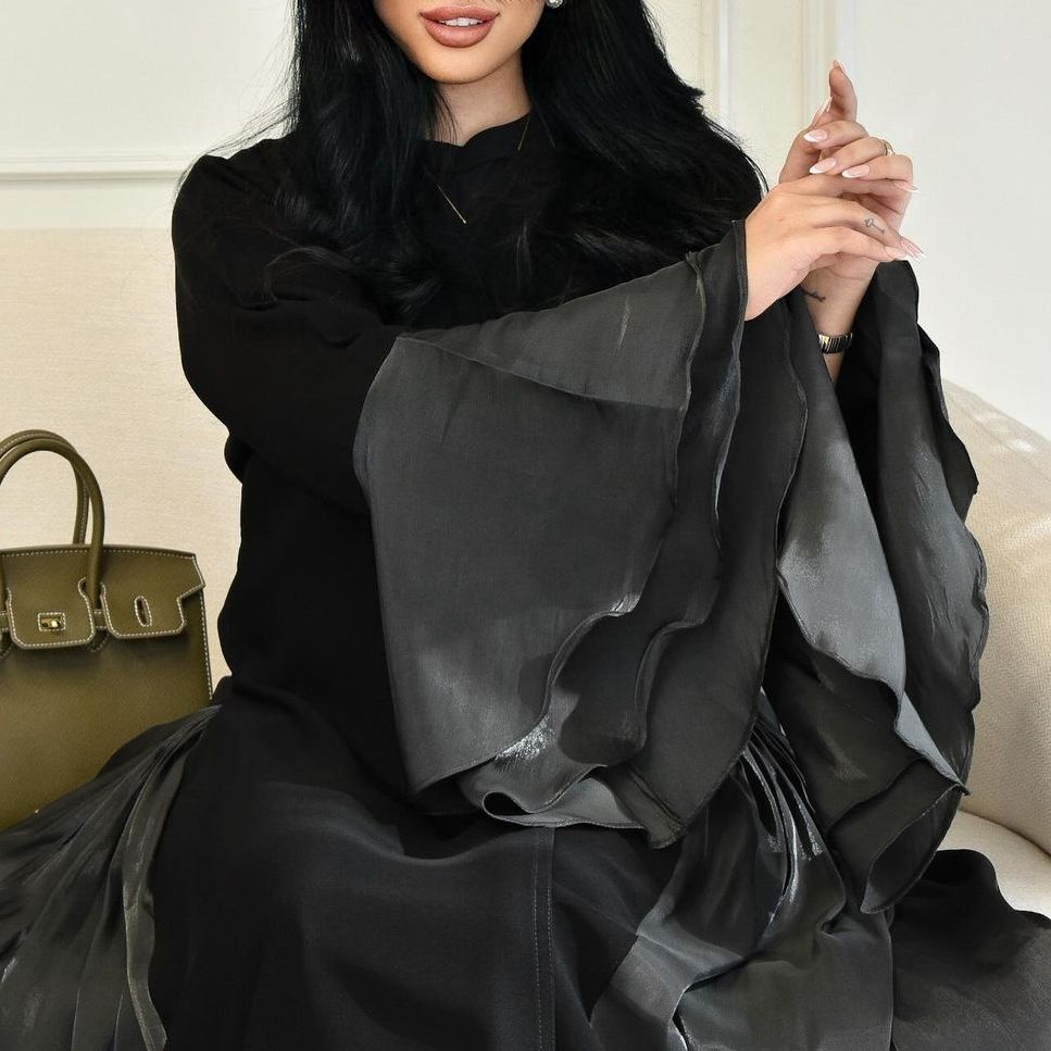 New Product Selection MQ124 Middle Eastern Women's Fashion Modest Muslim Abaya Cardigan Bright Silk Satin Dress Ruffle Sleeves
