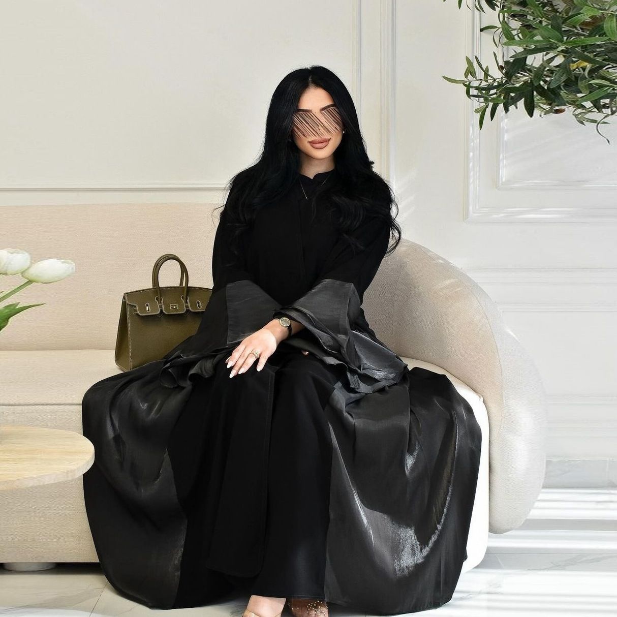 New Product Selection MQ124 Middle Eastern Women's Fashion Modest Muslim Abaya Cardigan Bright Silk Satin Dress Ruffle Sleeves