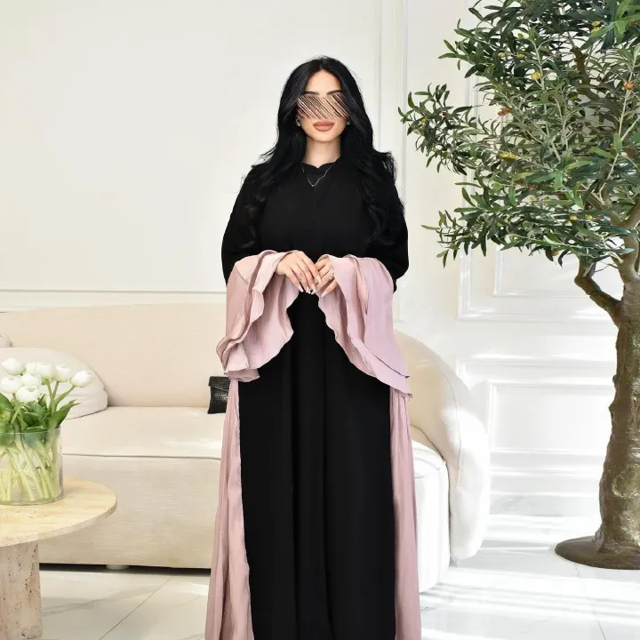 New Product Selection MQ124 Middle Eastern Women's Fashion Modest Muslim Abaya Cardigan Bright Silk Satin Dress Ruffle Sleeves