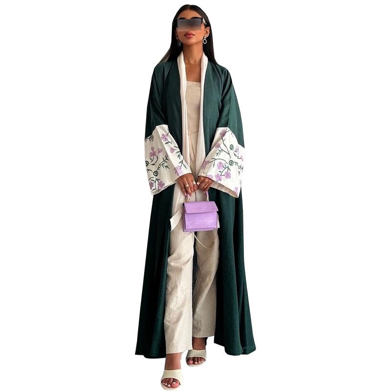New Product Selection MQ136 Dubai Middle East Cardigan Robe Embroidered Abaya Muslim European and American Loose Coat Fashion Women's Wear