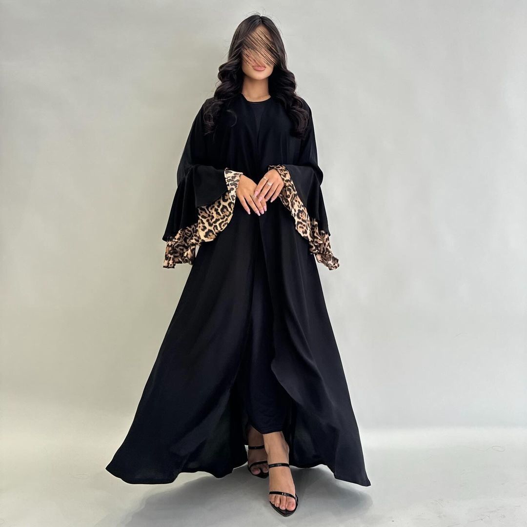 New Product Selection MQ153 Arab New Leopard Pattern Dress Cross border Robe Long Dress Middle Eastern Muslim Cardigan Abaya