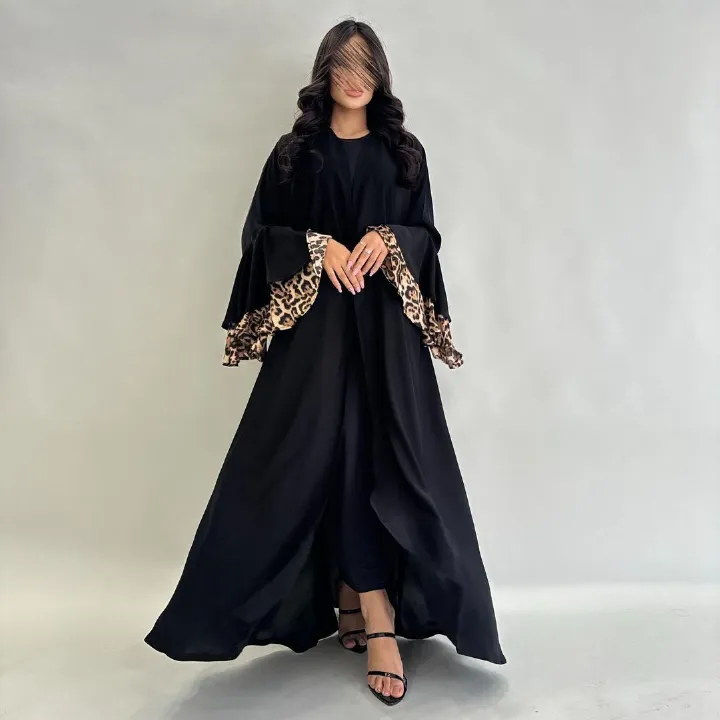 New Product Selection MQ153 Arab New Leopard Pattern Dress Cross border Robe Long Dress Middle Eastern Muslim Cardigan Abaya