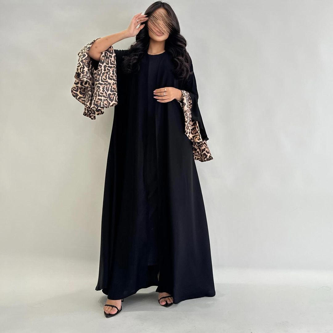 New Product Selection MQ153 Arab New Leopard Pattern Dress Cross border Robe Long Dress Middle Eastern Muslim Cardigan Abaya