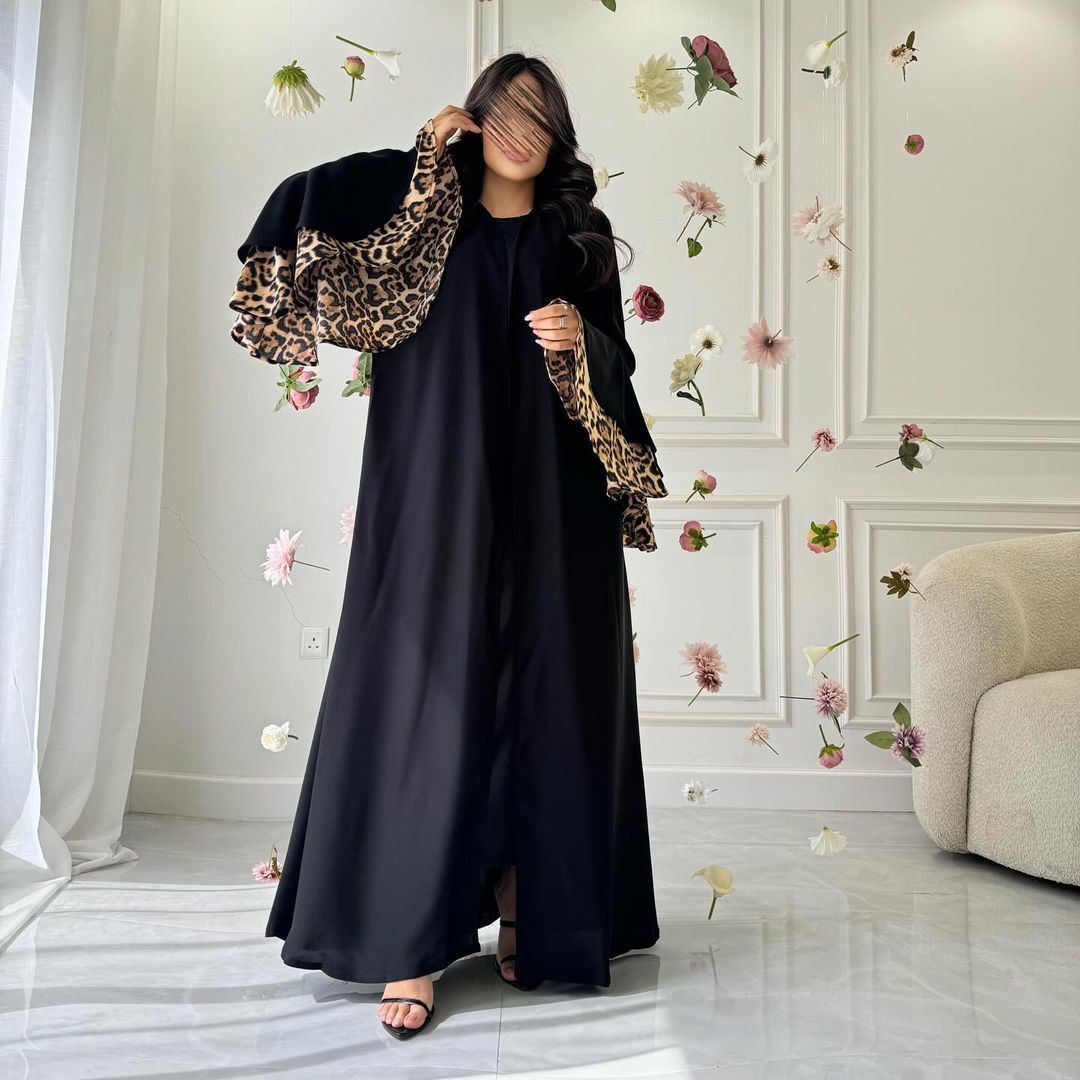 New Product Selection MQ153 Arab New Leopard Pattern Dress Cross border Robe Long Dress Middle Eastern Muslim Cardigan Abaya