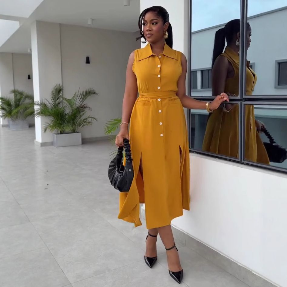 New product selection: African women's clothing with high-end design, loose and elegant lace up, slimming vest dress, European and American plus size western-style long skirt