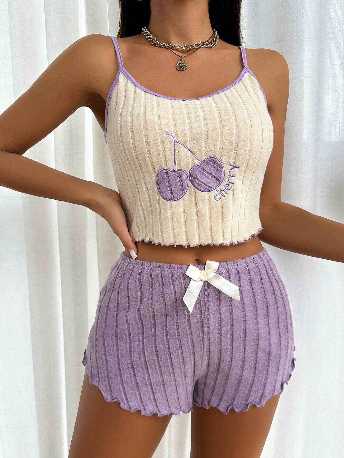 New product selection: Cross border popular foreign trade items, European and American style embroidered pajamas, women's brushed camisole vest shorts set, home wear