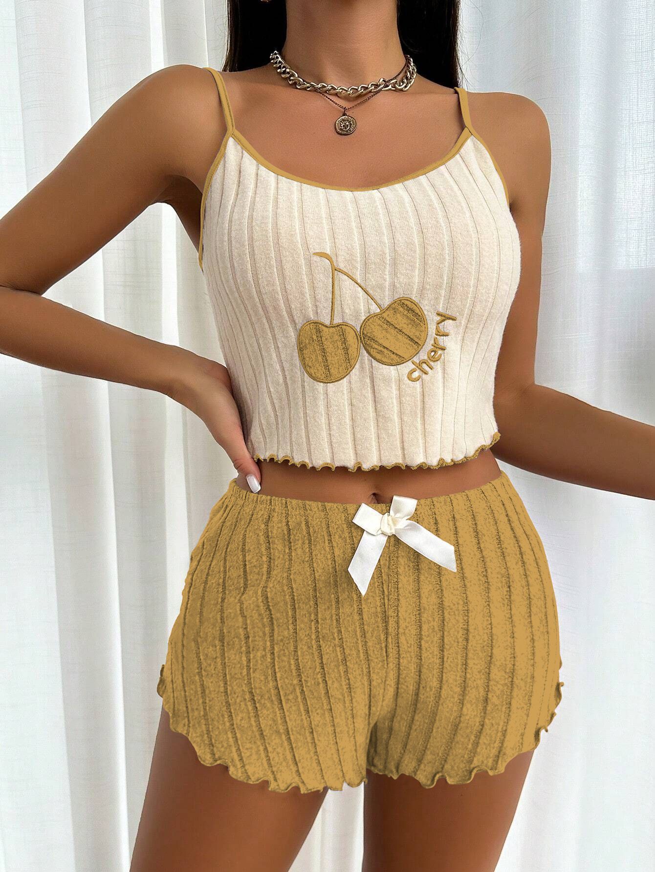 New product selection: Cross border popular foreign trade items, European and American style embroidered pajamas, women's brushed camisole vest shorts set, home wear