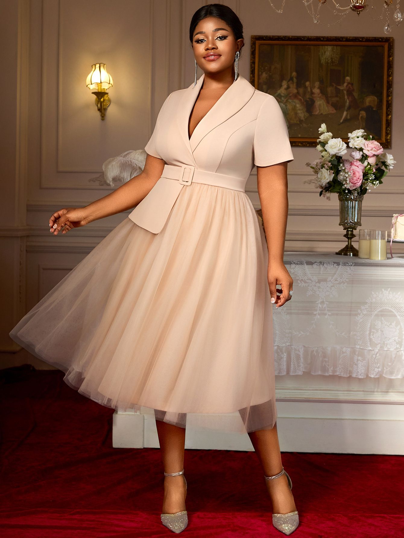 New product selection: plus size, new style, socialite temperament, small fragrance style dress, slim fit and slimming suit dress, belt A, mesh dress