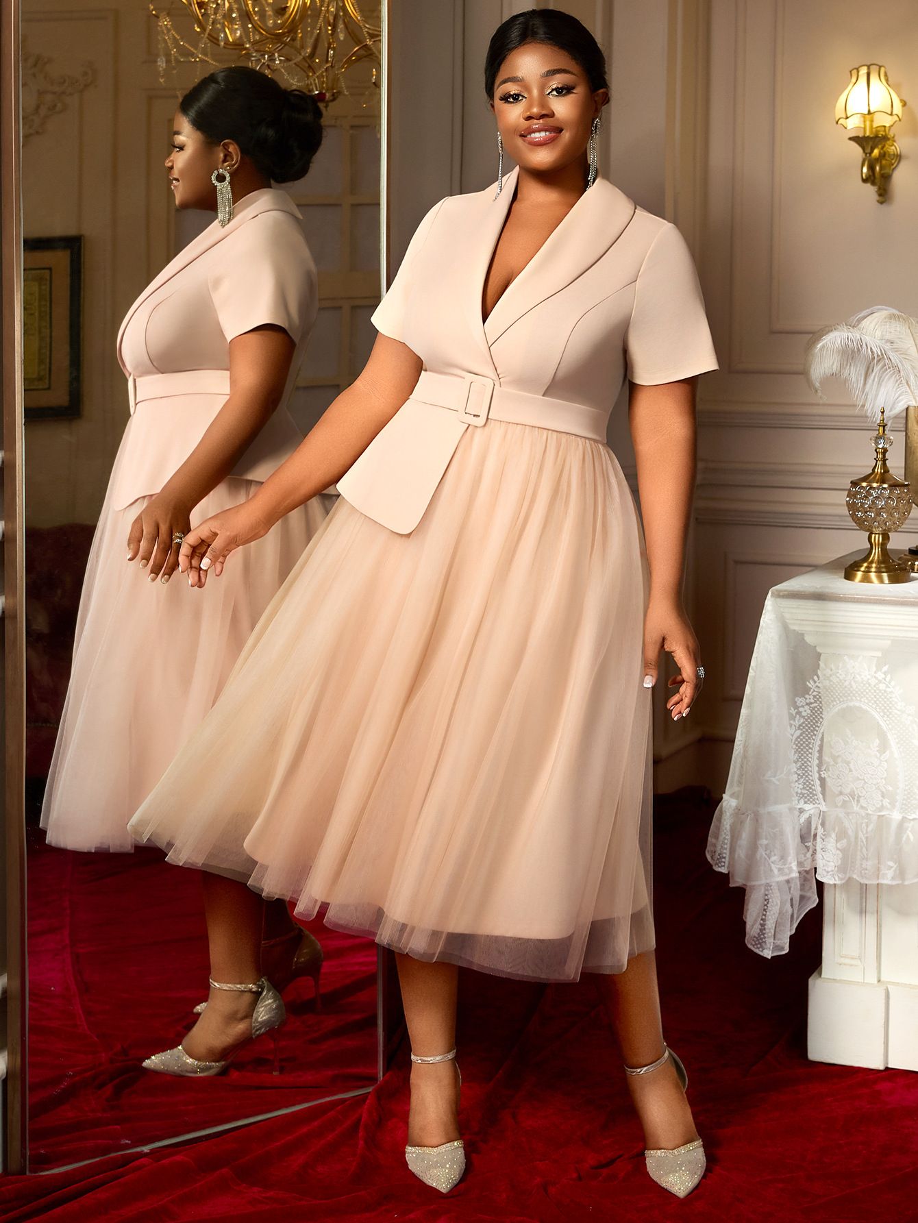 New product selection: plus size, new style, socialite temperament, small fragrance style dress, slim fit and slimming suit dress, belt A, mesh dress