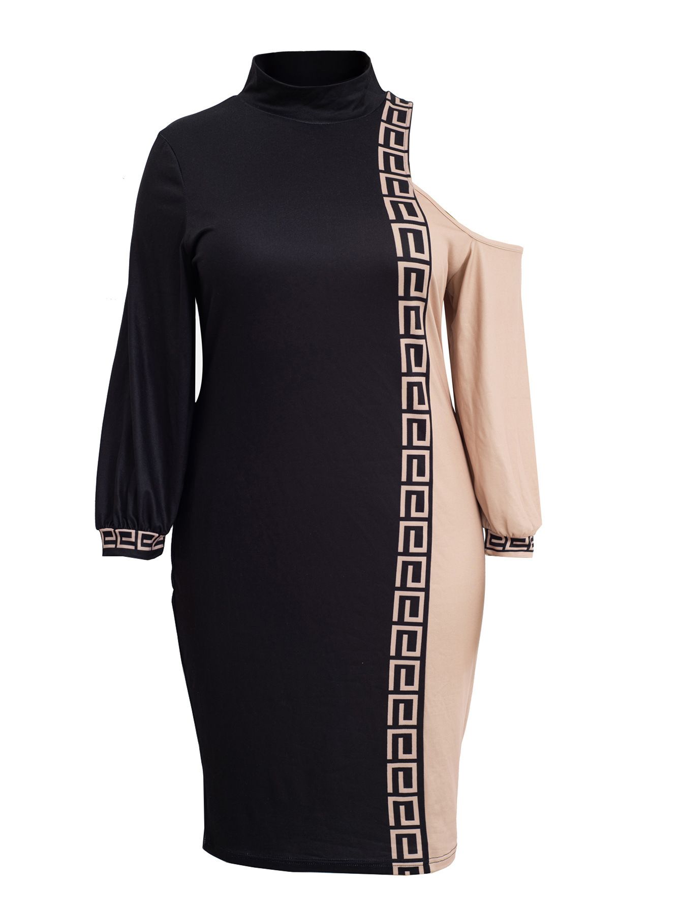 New product selection temperament new European and American women's cross-border fashion plus size long sleeved elegant dress off shoulder design