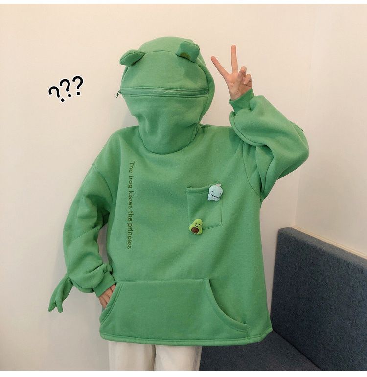 New product selection: Women's hoodie, Korean version, trendy autumn and winter couple's outfit, foreign trade frog pullover hoodie, women's hooded sweatshirt, men's and women's hooded sweatshirt with