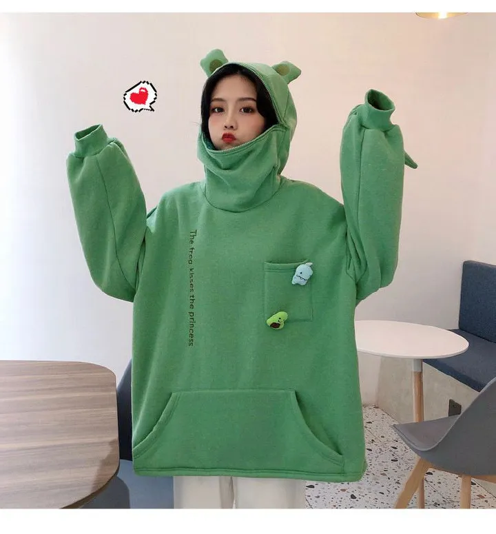 New product selection: Women's hoodie, Korean version, trendy autumn and winter couple's outfit, foreign trade frog pullover hoodie, women's hooded sweatshirt, men's and women's hooded sweatshirt with