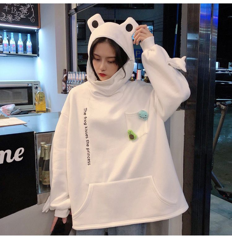New product selection: Women's hoodie, Korean version, trendy autumn and winter couple's outfit, foreign trade frog pullover hoodie, women's hooded sweatshirt, men's and women's hooded sweatshirt with