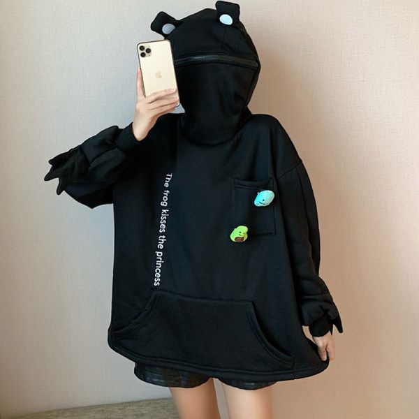 New product selection: Women's hoodie, Korean version, trendy autumn and winter couple's outfit, foreign trade frog pullover hoodie, women's hooded sweatshirt, men's and women's hooded sweatshirt with