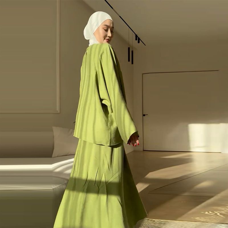 New Product Selection 2025 New European and American Cross border Foreign Trade Women's Clothing Irregular Ruffle Green Long Dress Comfortable Set