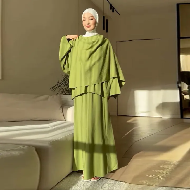 New Product Selection 2025 New European and American Cross border Foreign Trade Women's Clothing Irregular Ruffle Green Long Dress Comfortable Set