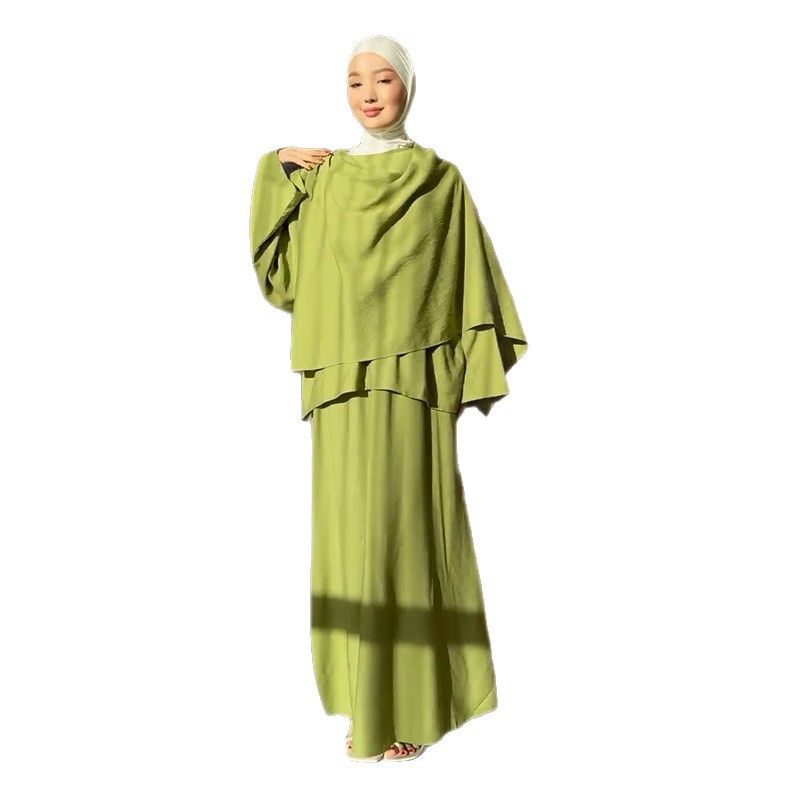 New Product Selection 2025 New European and American Cross border Foreign Trade Women's Clothing Irregular Ruffle Green Long Dress Comfortable Set