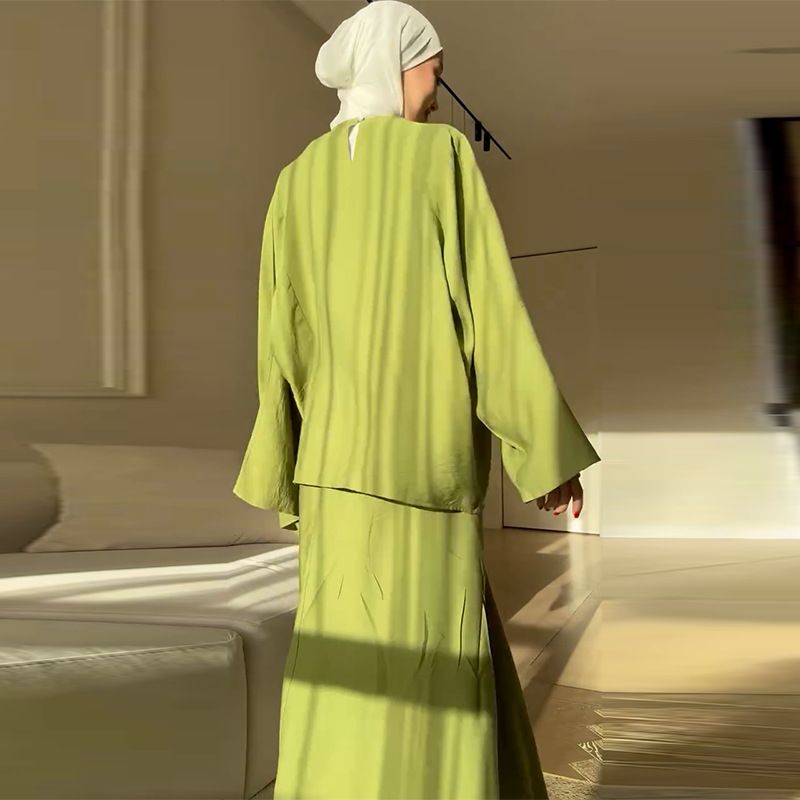 New Product Selection 2025 New European and American Cross border Foreign Trade Women's Clothing Irregular Ruffle Green Long Dress Comfortable Set