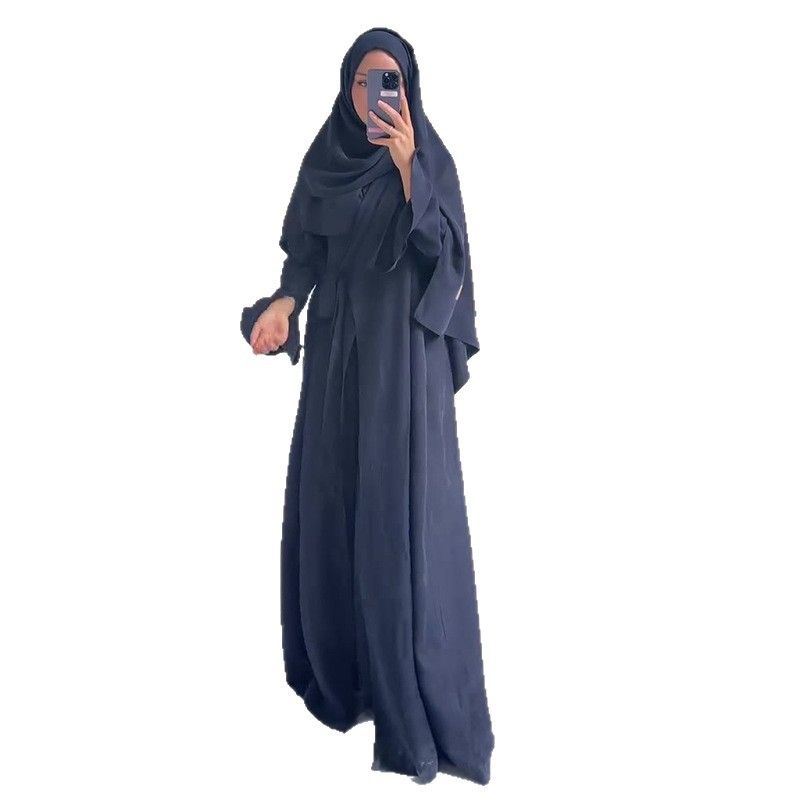 New Product Selection 2025 New European and American Cross border Foreign Trade Muslim Women's Wear with Headscarf Irregular Casual Simple Solid Color Long Dress