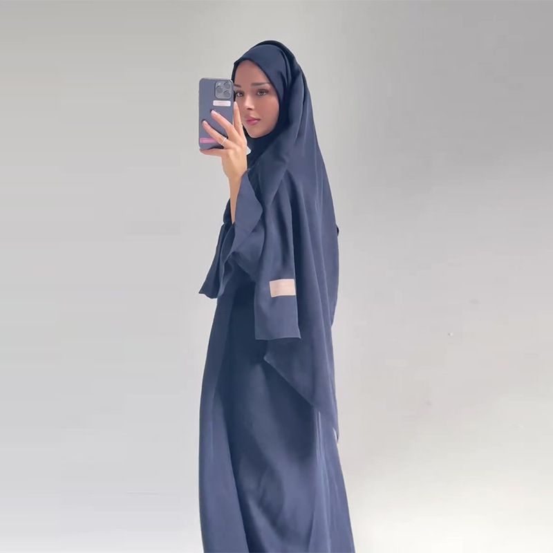 New Product Selection 2025 New European and American Cross border Foreign Trade Muslim Women's Wear with Headscarf Irregular Casual Simple Solid Color Long Dress