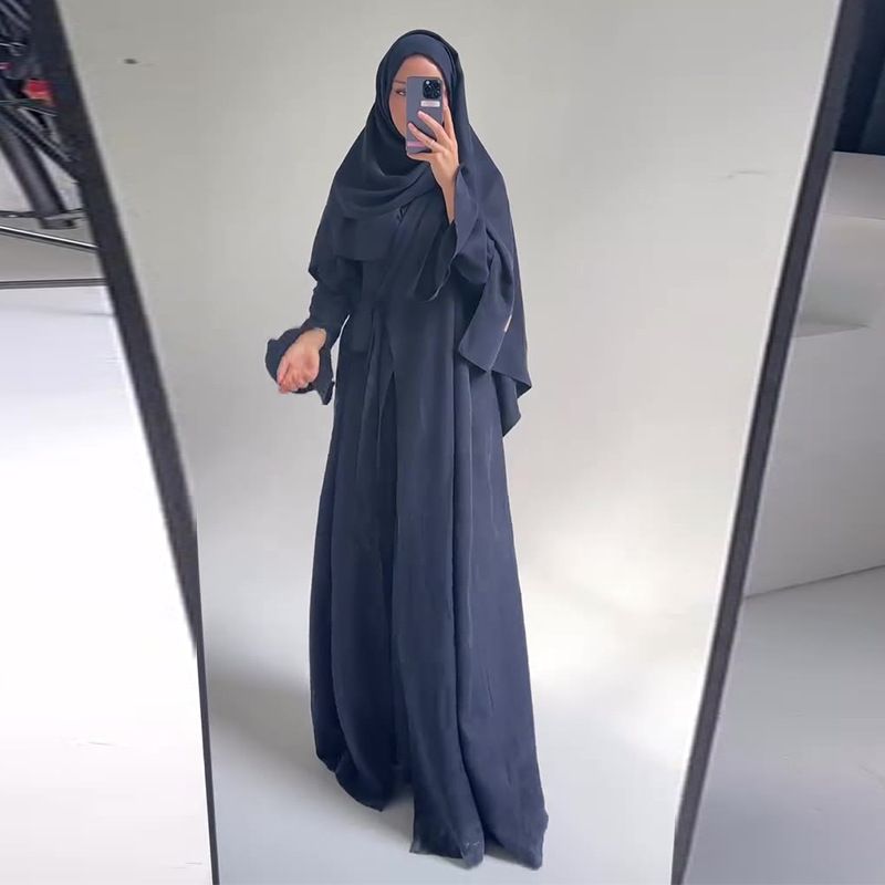 New Product Selection 2025 New European and American Cross border Foreign Trade Muslim Women's Wear with Headscarf Irregular Casual Simple Solid Color Long Dress
