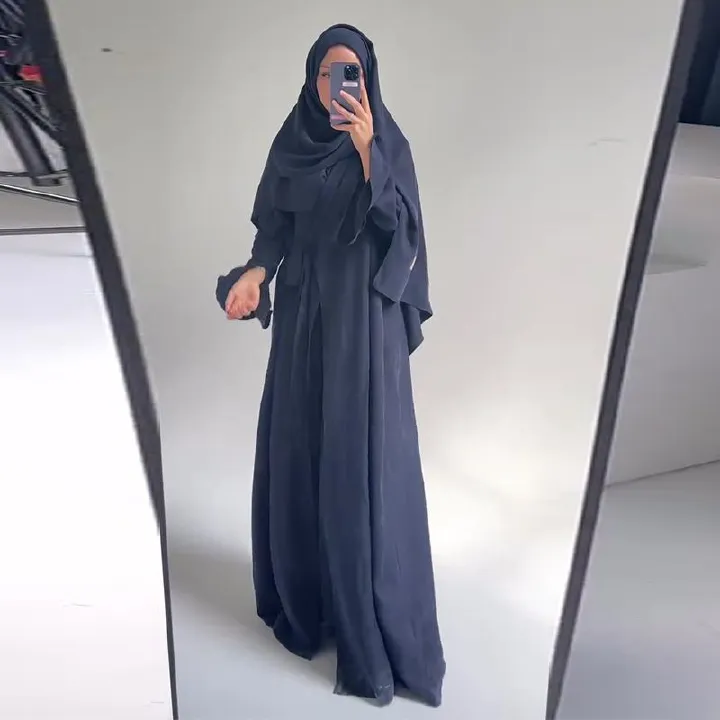 New Product Selection 2025 New European and American Cross border Foreign Trade Muslim Women's Wear with Headscarf Irregular Casual Simple Solid Color Long Dress