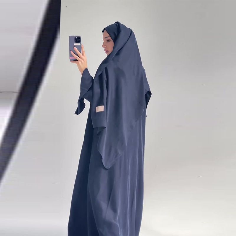 New Product Selection 2025 New European and American Cross border Foreign Trade Muslim Women's Wear with Headscarf Irregular Casual Simple Solid Color Long Dress