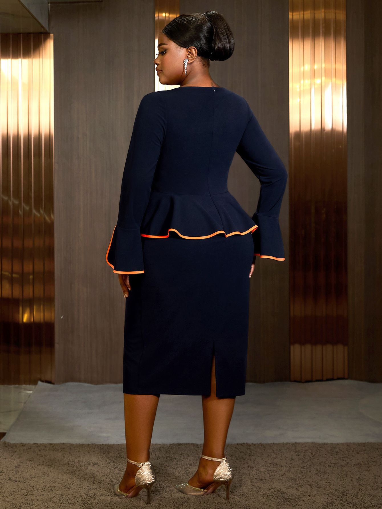 New Product Selection: AM041125 Large African U-neck Trumpet Sleeves, Hip Wrap Skirt, Cocktail Party, Workplace Atmosphere, Color Contrasting Dress, Dress