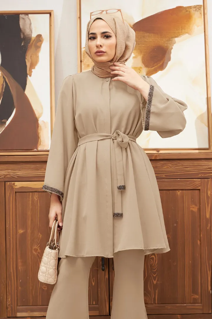 New Product Selection 2216 # Cross border Foreign Trade Middle East, Europe and America Muslim Women's Fashion Hot Diamond Loose Top Bellbottom Pants 2-piece Set