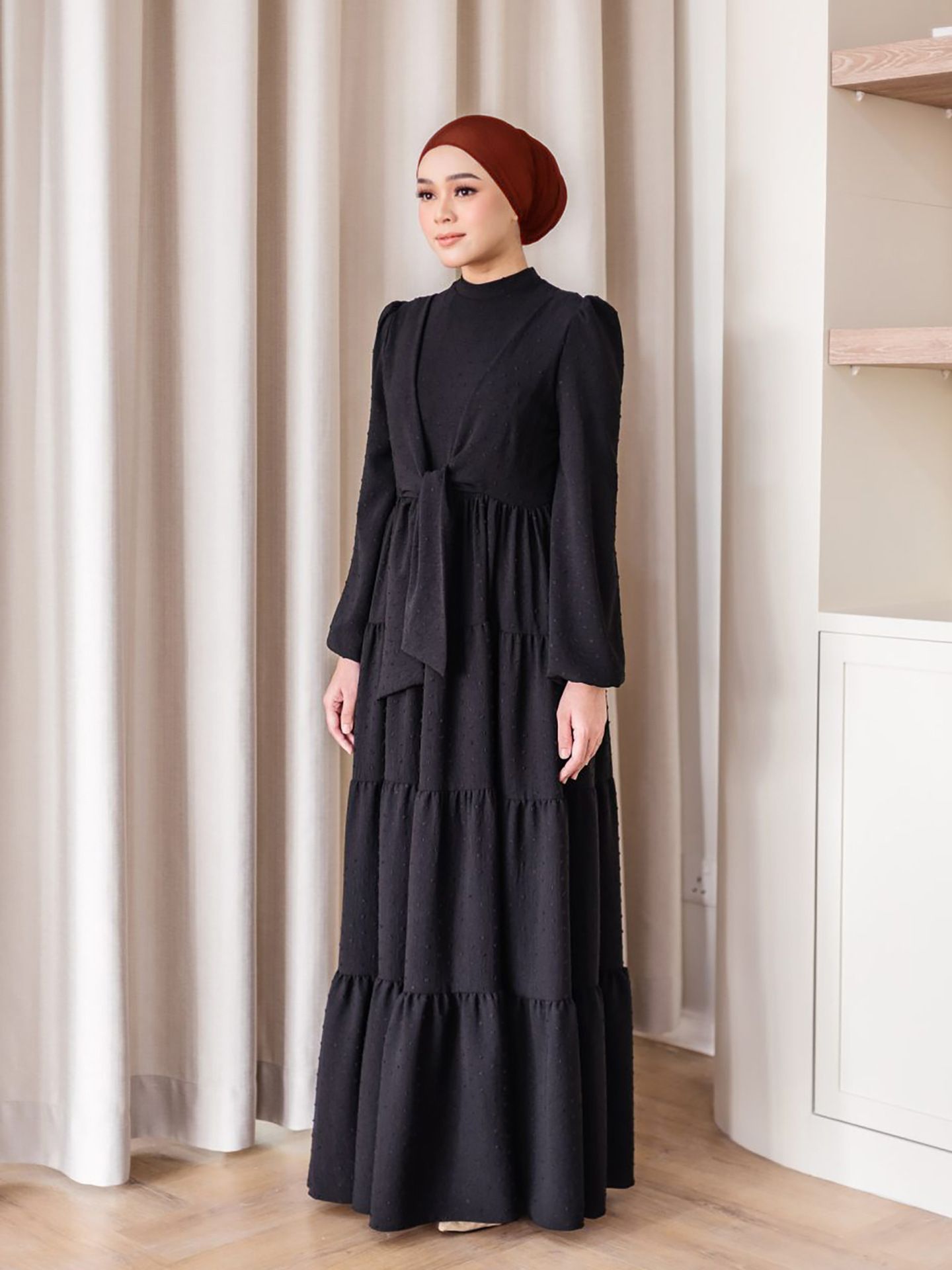 New Product Selection M332 # Cross border Foreign Trade Middle East Women's Robe Southeast Asian Muslim Dress Lotus Leaf Edge Large Swing Long Dress