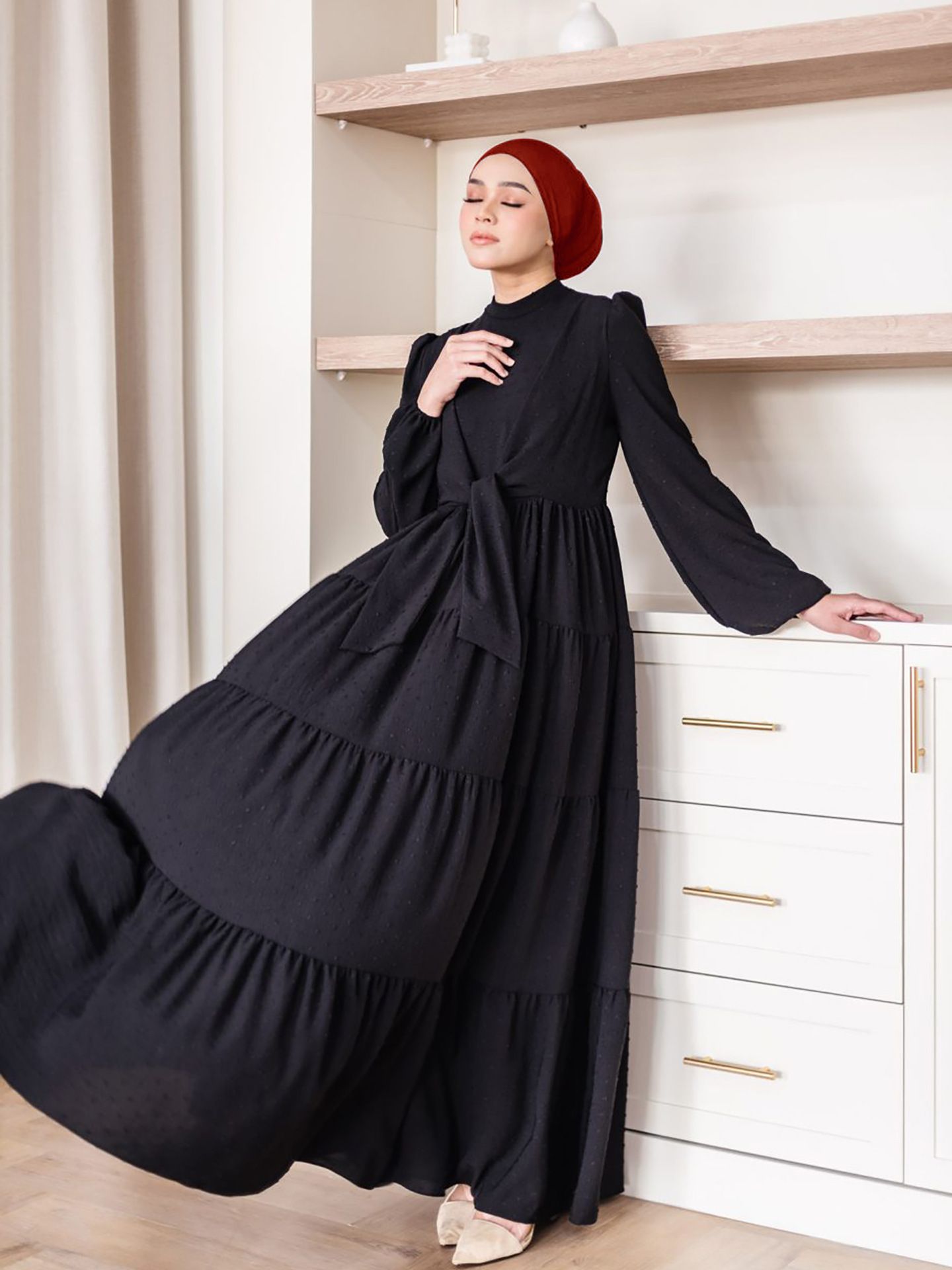 New Product Selection M332 # Cross border Foreign Trade Middle East Women's Robe Southeast Asian Muslim Dress Lotus Leaf Edge Large Swing Long Dress