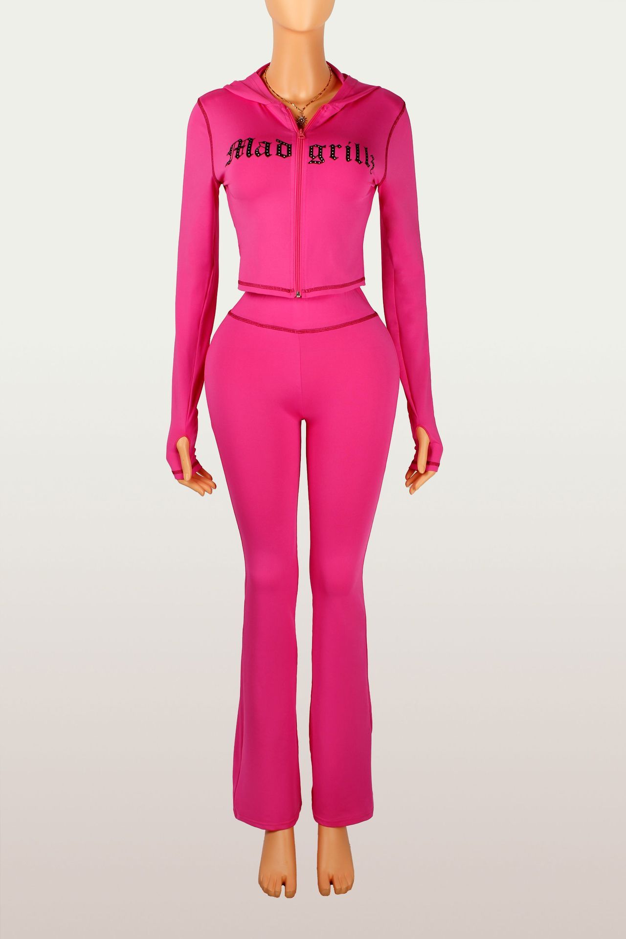 New Product Selection: Cross border European and American Ins style casual letter printed hooded zipper top, high waisted pants set for women