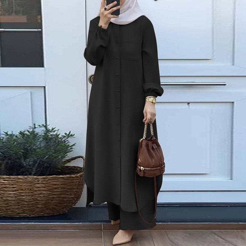 New product selection hot item H707 # Muslim women's clothing Arabic style two-piece set Spring and Autumn new women's long sleeved shirt long pants set