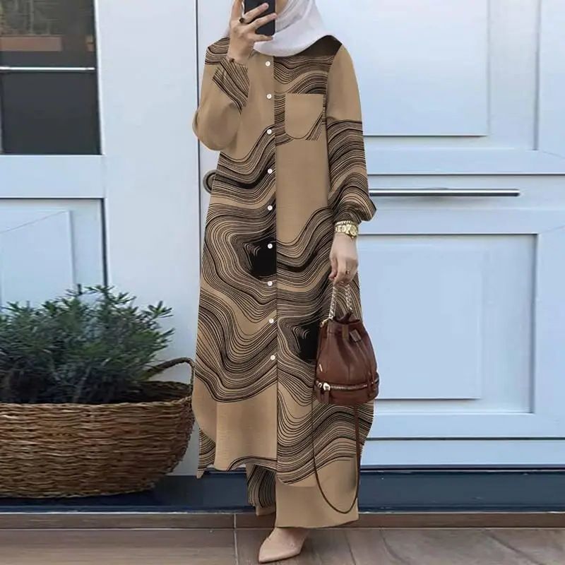 New product selection hot item H707 # Muslim women's clothing Arabic style two-piece set Spring and Autumn new women's long sleeved shirt long pants set