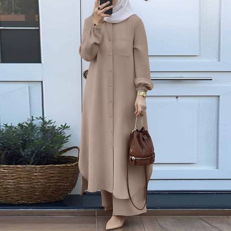 New product selection hot item H707 # Muslim women's clothing Arabic style two-piece set Spring and Autumn new women's long sleeved shirt long pants set