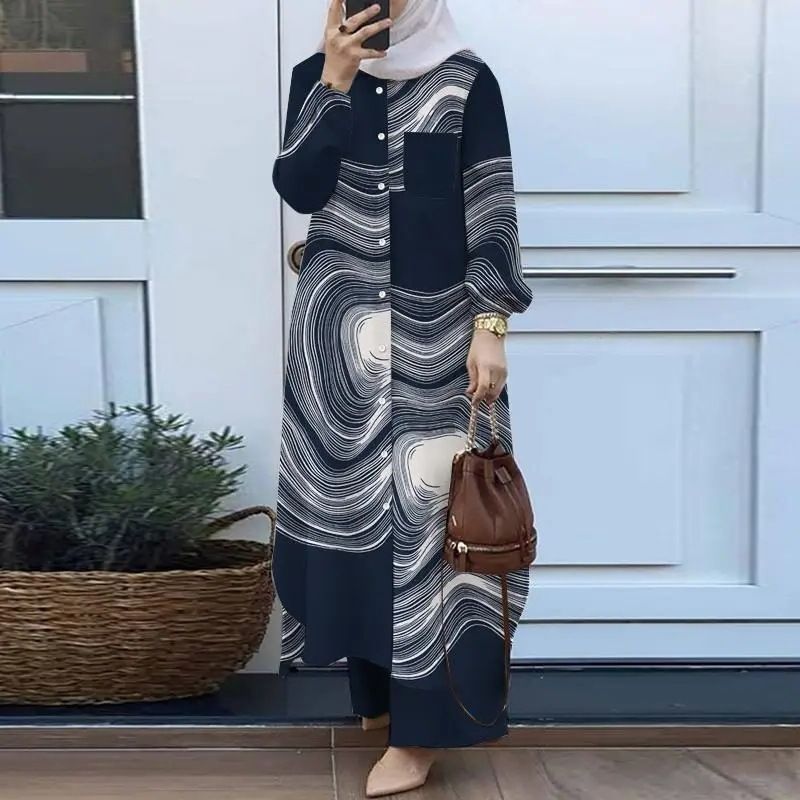 New product selection hot item H707 # Muslim women's clothing Arabic style two-piece set Spring and Autumn new women's long sleeved shirt long pants set