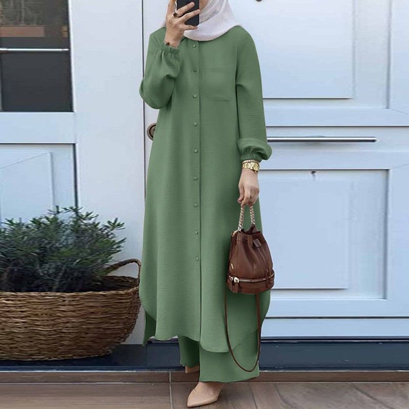 New product selection hot item H707 # Muslim women's clothing Arabic style two-piece set Spring and Autumn new women's long sleeved shirt long pants set