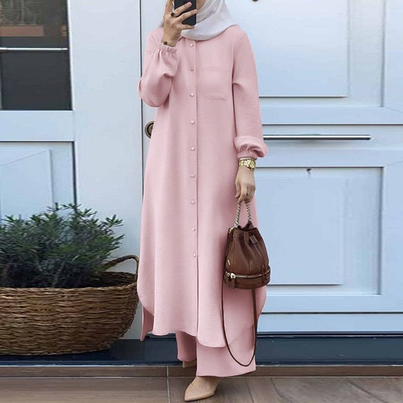 New product selection hot item H707 # Muslim women's clothing Arabic style two-piece set Spring and Autumn new women's long sleeved shirt long pants set