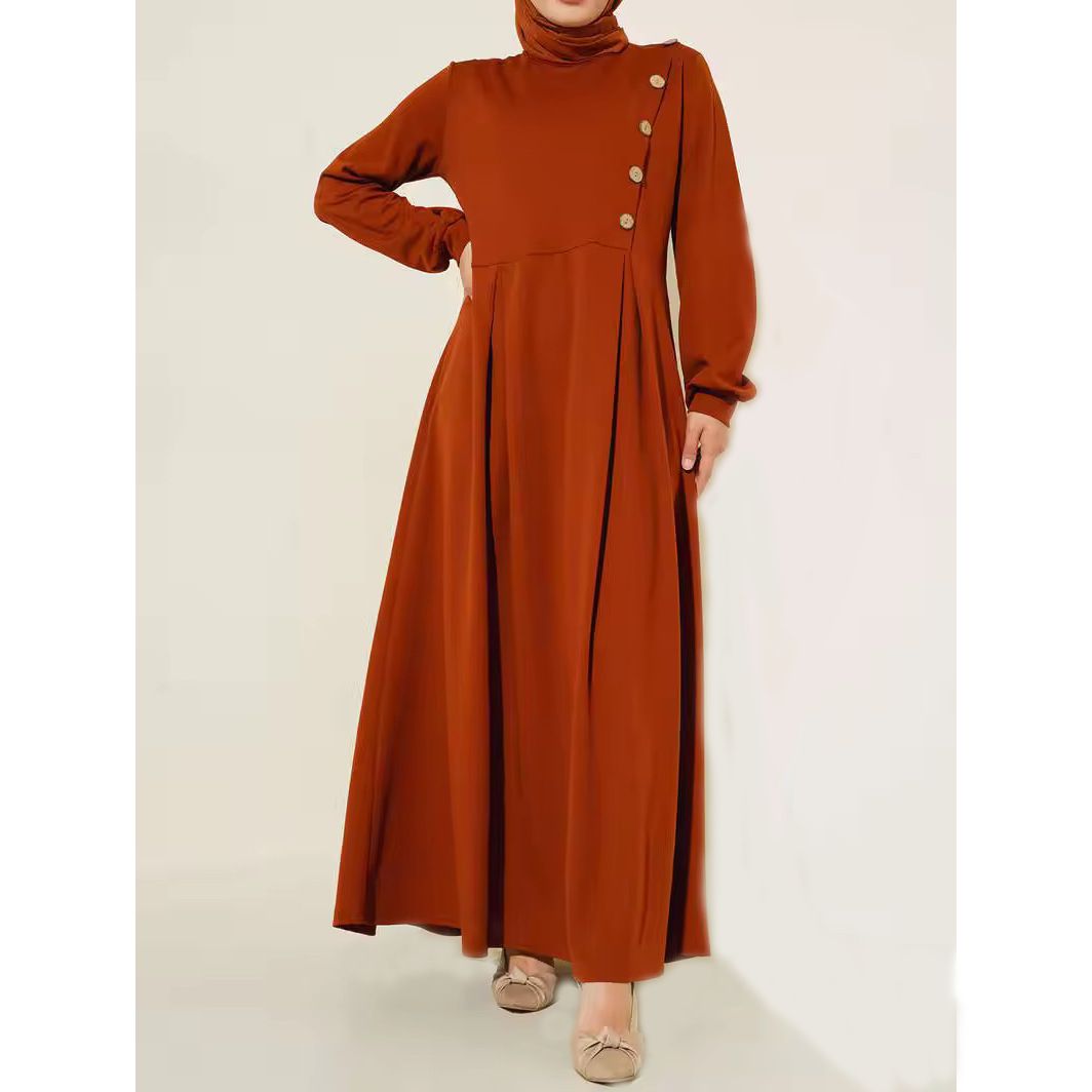 New Product Selection: Cross border Middle Eastern Muslim Women's Clothing Spring and Autumn Fashion Long Sleeve Solid Color Dress Long Robe Temperament Middle Eastern Style