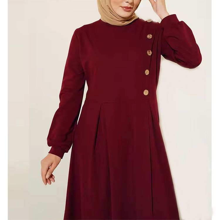 New Product Selection: Cross border Middle Eastern Muslim Women's Clothing Spring and Autumn Fashion Long Sleeve Solid Color Dress Long Robe Temperament Middle Eastern Style