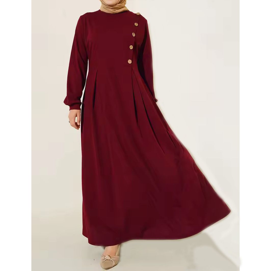 New Product Selection: Cross border Middle Eastern Muslim Women's Clothing Spring and Autumn Fashion Long Sleeve Solid Color Dress Long Robe Temperament Middle Eastern Style