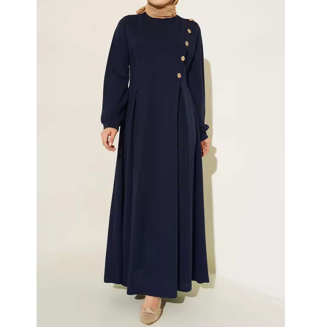 New Product Selection: Cross border Middle Eastern Muslim Women's Clothing Spring and Autumn Fashion Long Sleeve Solid Color Dress Long Robe Temperament Middle Eastern Style